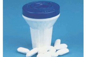 For use with bromine tablets, this adjustable, refillable dispenser controls the amount of bromine dispensed into the spa